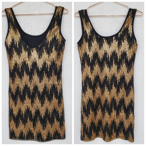 MINKPINK | Gold Sequin Metallic Chevron Bodycon Dress